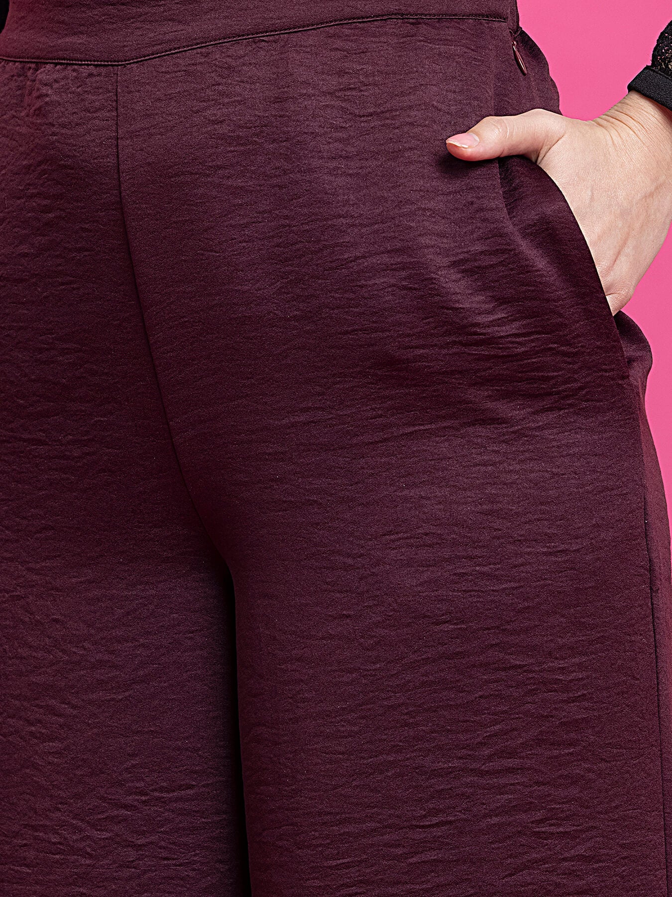 Satin Wide Legged Trousers - Maroon