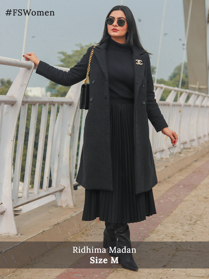 Double-Breasted Wool Blend Overcoat - Dark Grey