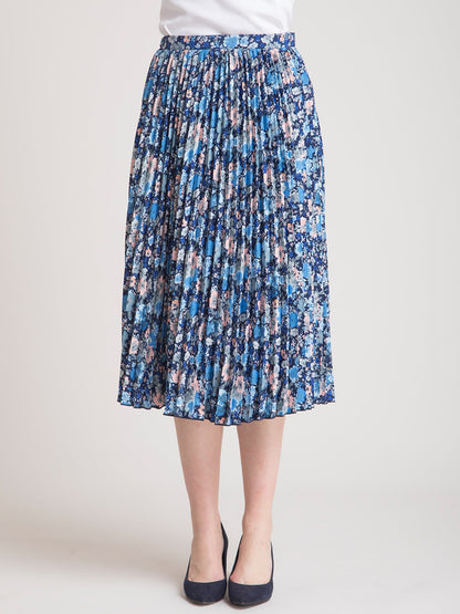 4 Way Stretch T Shirt and Pleated Floral Skirt Co-ord - White and Blue
