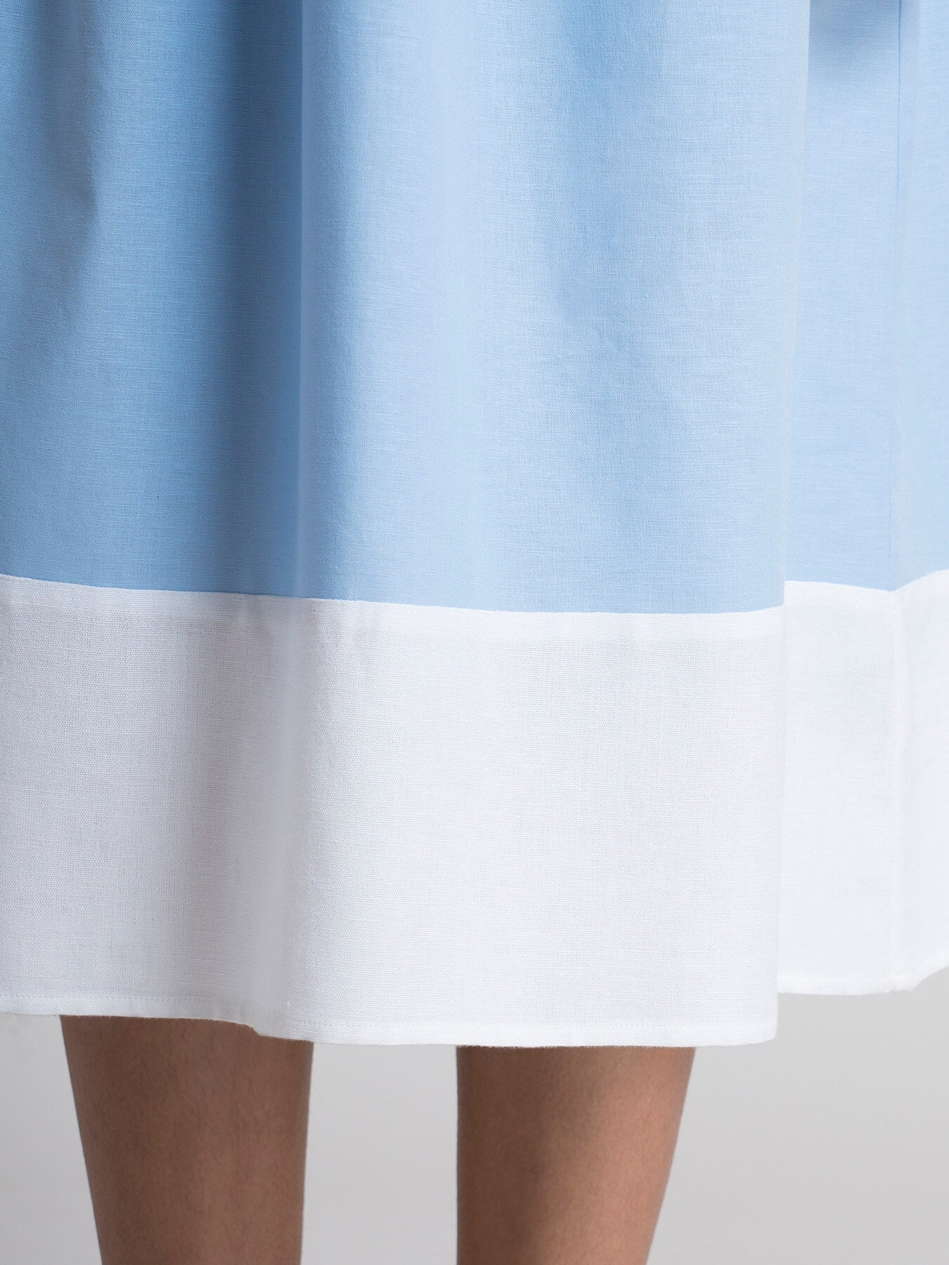 Cotton Boat Neck A-Line Dress - Blue and White