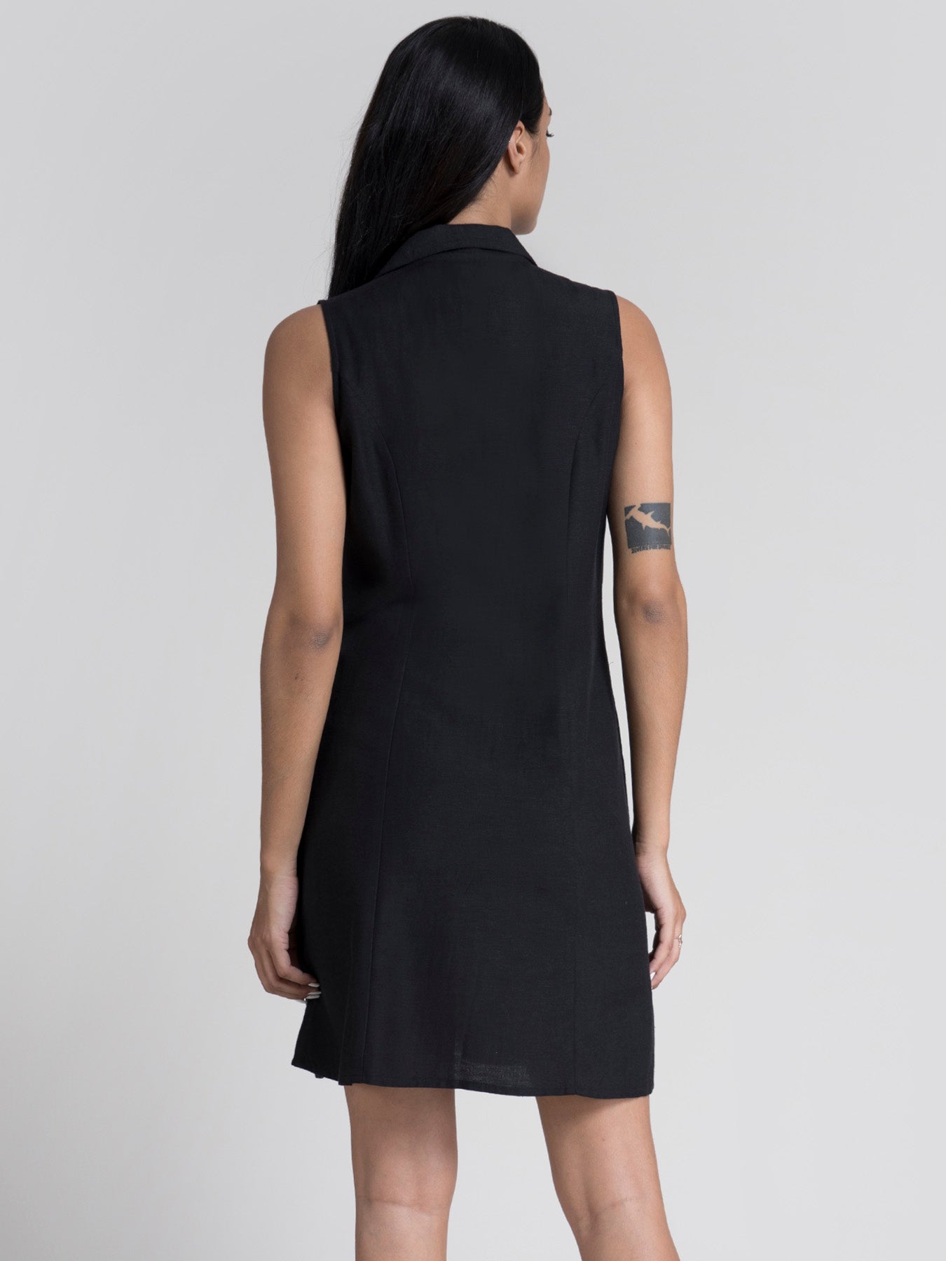 Cotton Buttoned Down A Line Dress - Black