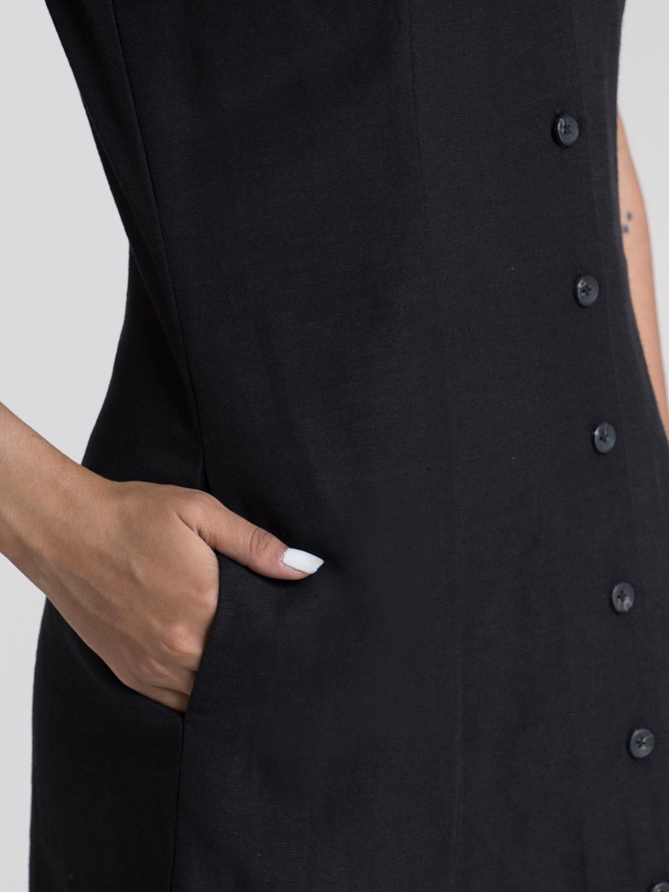 Cotton Buttoned Down A Line Dress - Black
