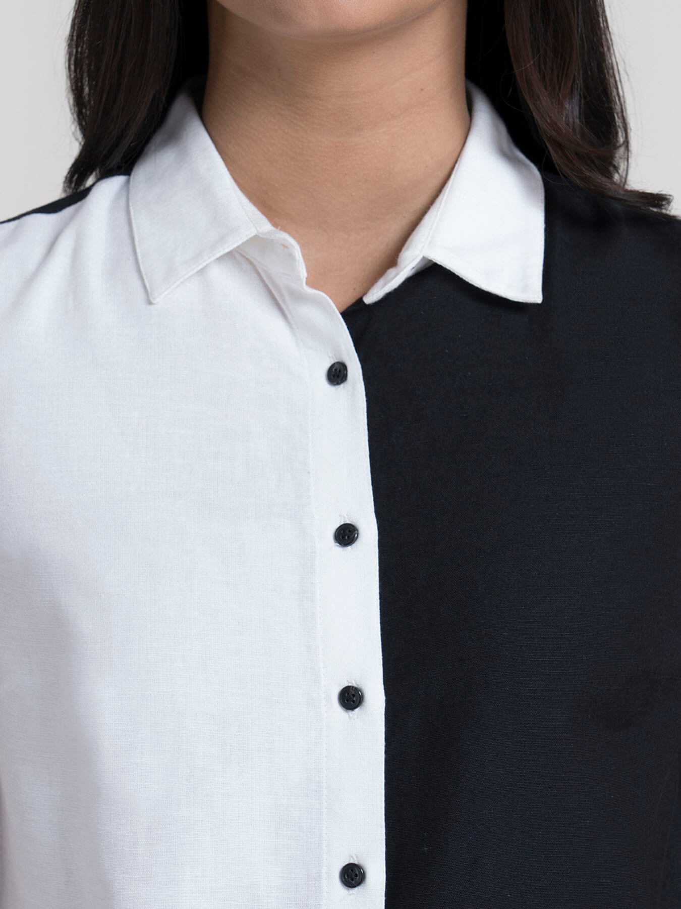 Cotton Colorblock Shirt - White and Black