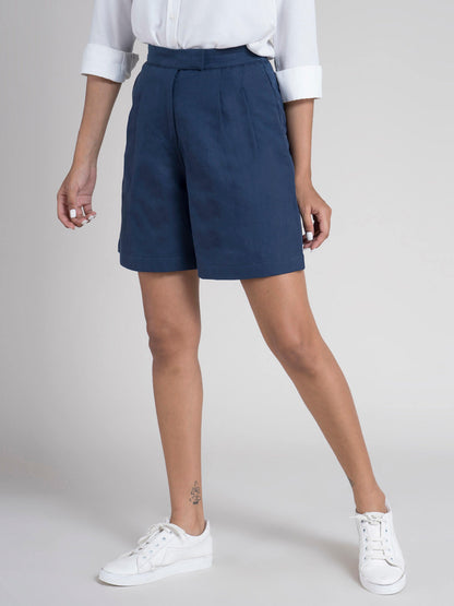 Cotton Elasticated Shorts - Navy Blue