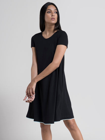 Cotton Knitted A Line Dress - Black