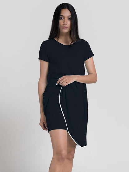 Cotton Knitted A Line Dress - Black