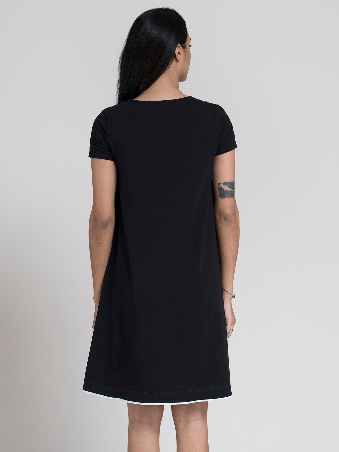 Cotton Knitted A Line Dress - Black