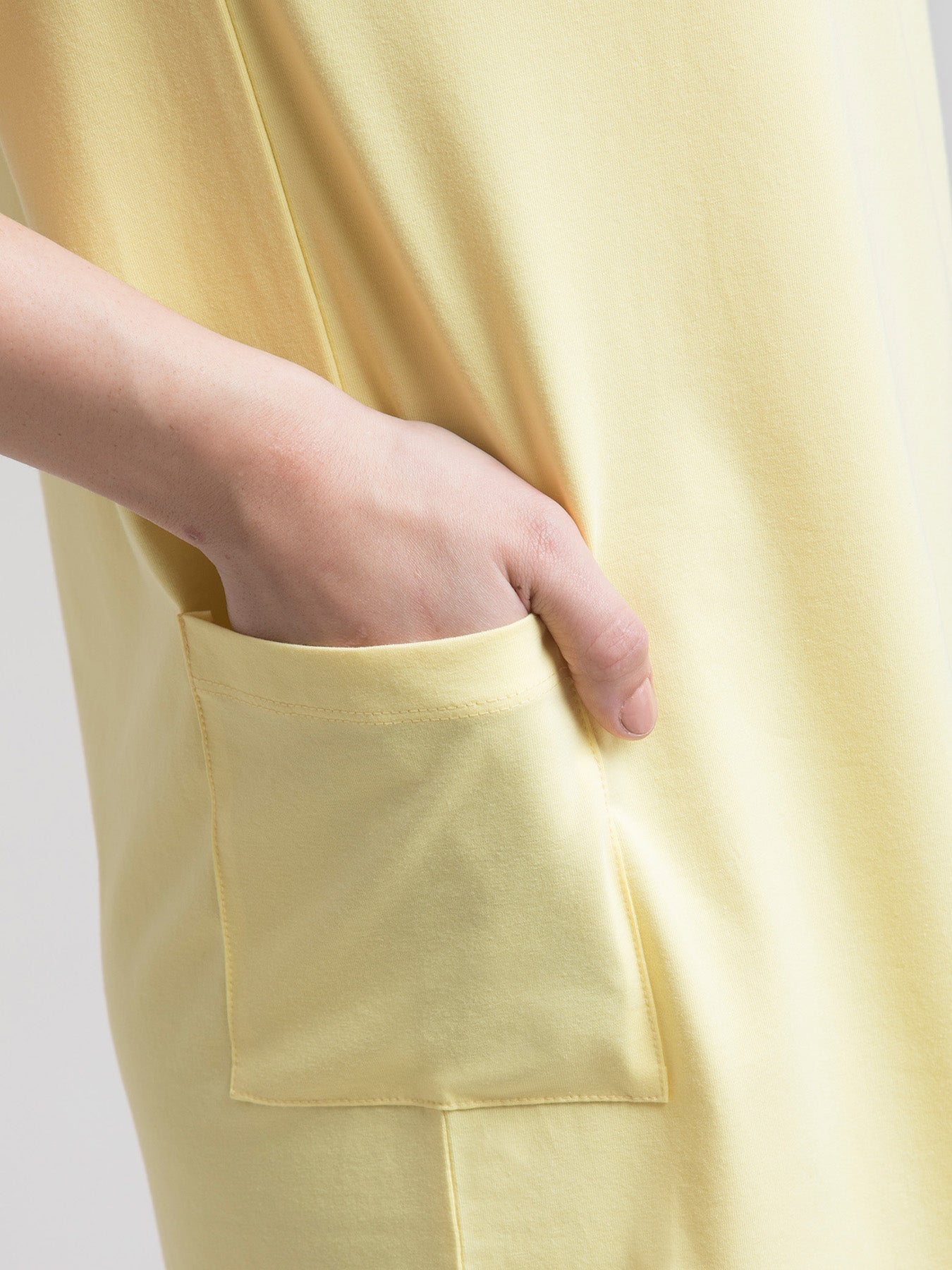 Cotton Round Neck Knitted Shift Dress - Yellow