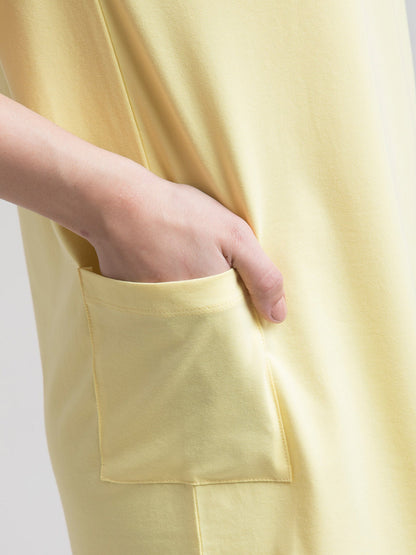 Cotton Round Neck Knitted Shift Dress - Yellow