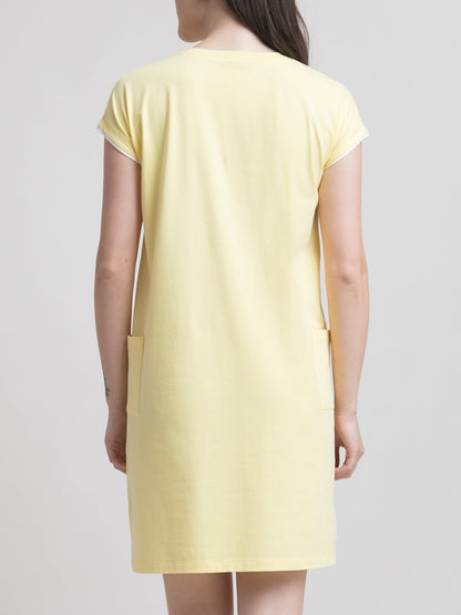Cotton Round Neck Knitted Shift Dress - Yellow