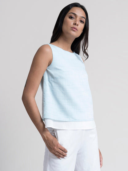 Cotton yarn dyed A Line Top - Light Blue