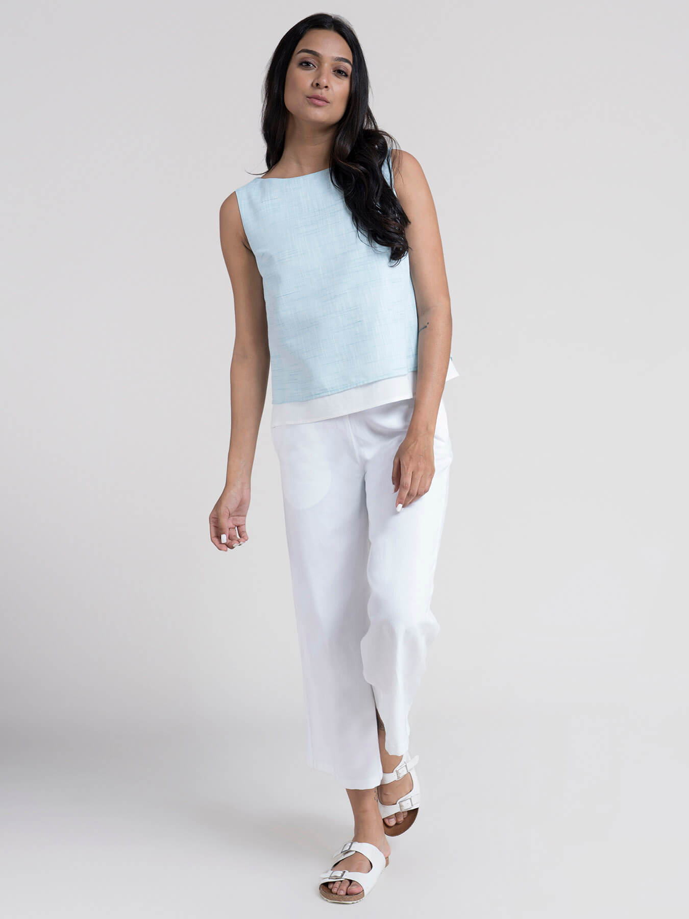 Cotton yarn dyed A Line Top - Light Blue