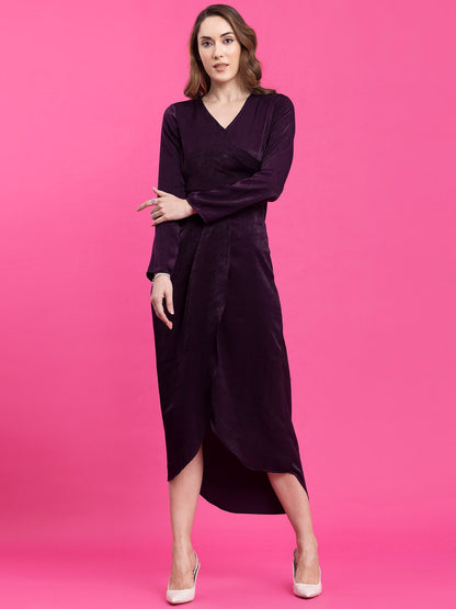 Satin Draped Detail A-Line Dress - Purple