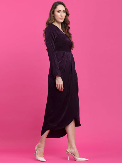 Satin Draped Detail A-Line Dress - Purple