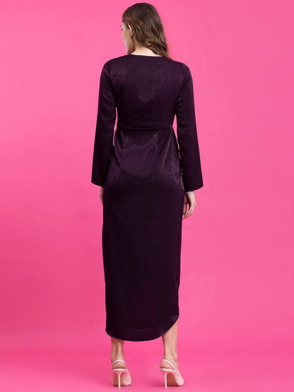 Satin Draped Detail A-Line Dress - Purple