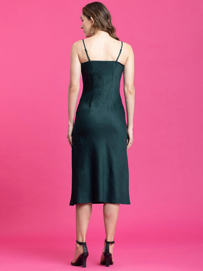 Satin A-Line Slip Dress - Green