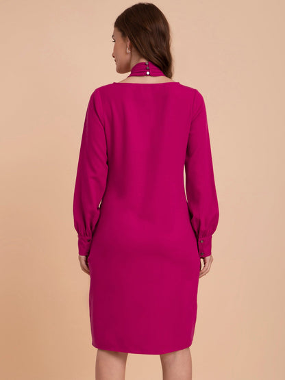 Halter Neck Shift Dress - Fuchsia