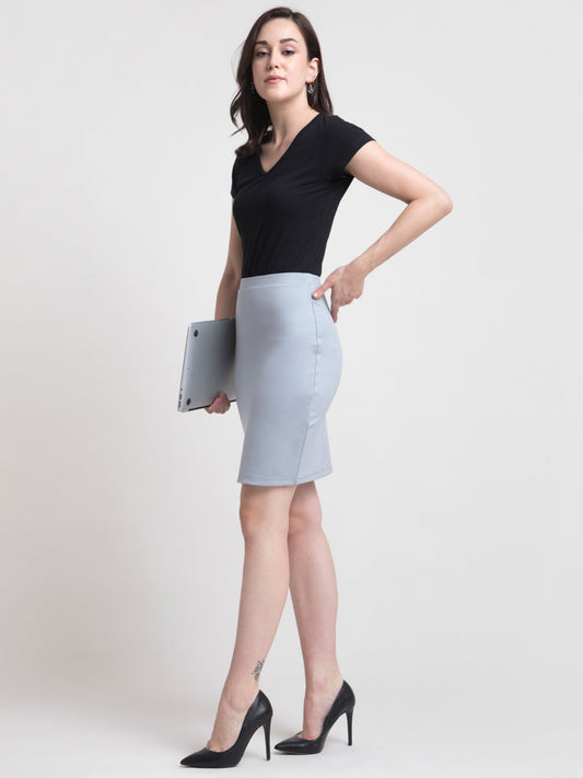 Elasticated Pencil LivIn Skirt - Grey
