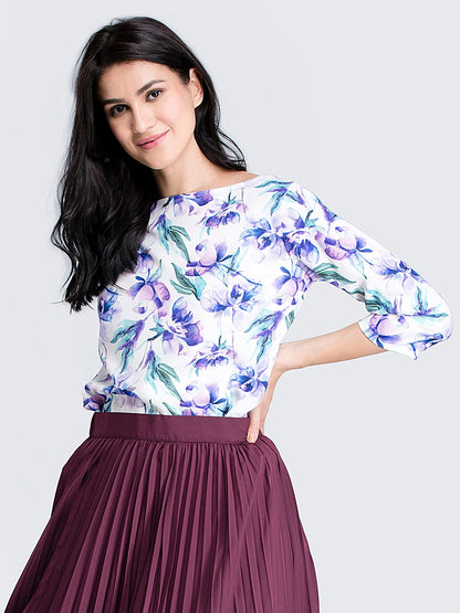 Floral Top and Pleated Flared Skirt Co-ord - Purple and Wine