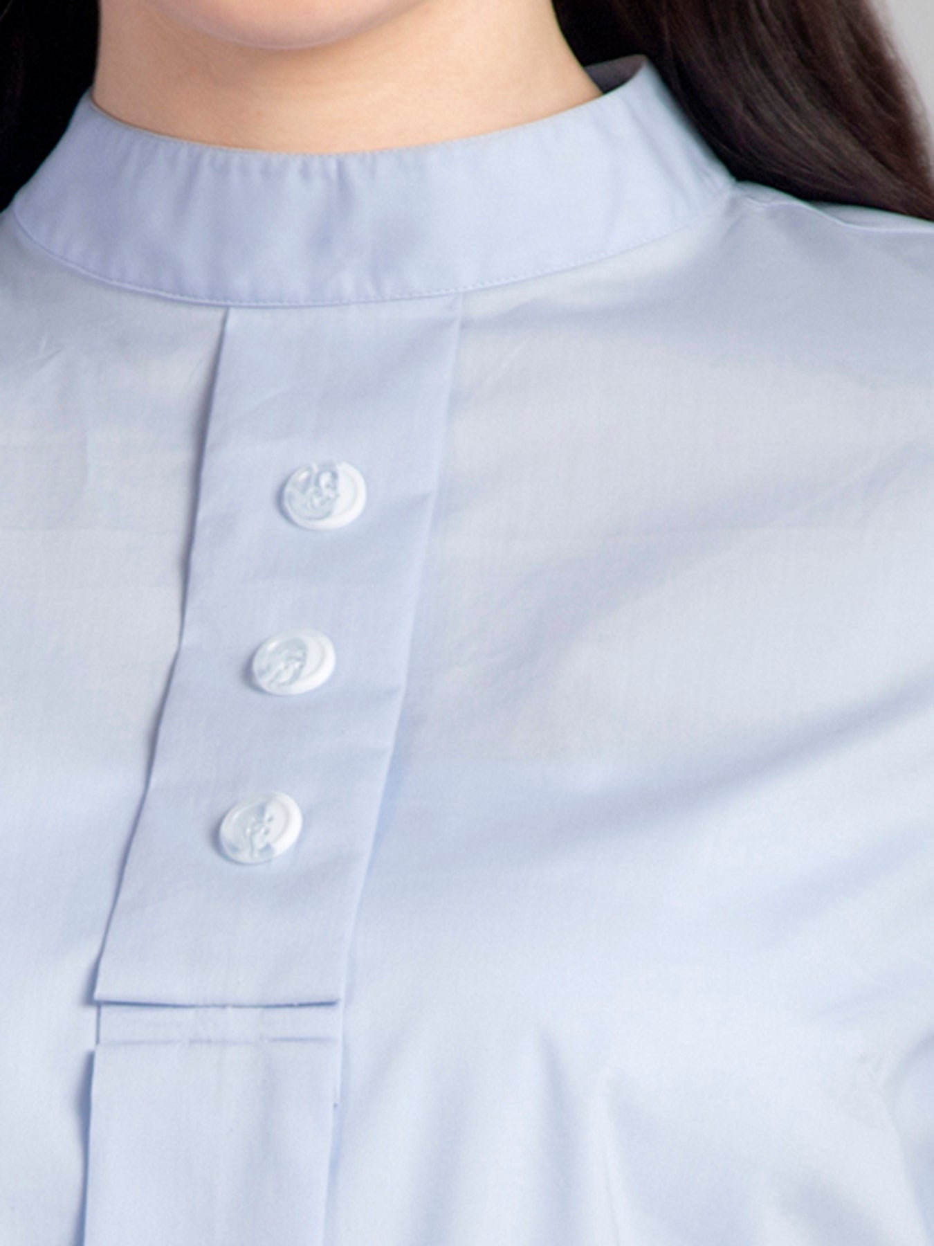 High Neck Fold Detail Top - Blue