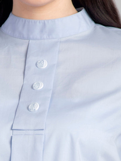 High Neck Fold Detail Top - Blue