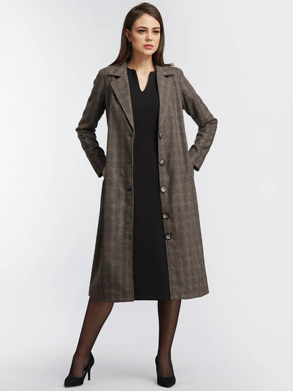 Tartan Tweed Overcoat - Brown