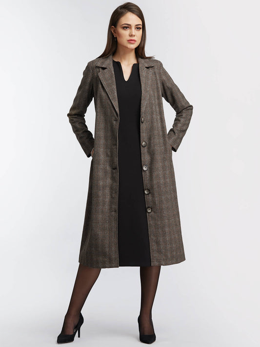 Tartan Tweed Overcoat - Brown