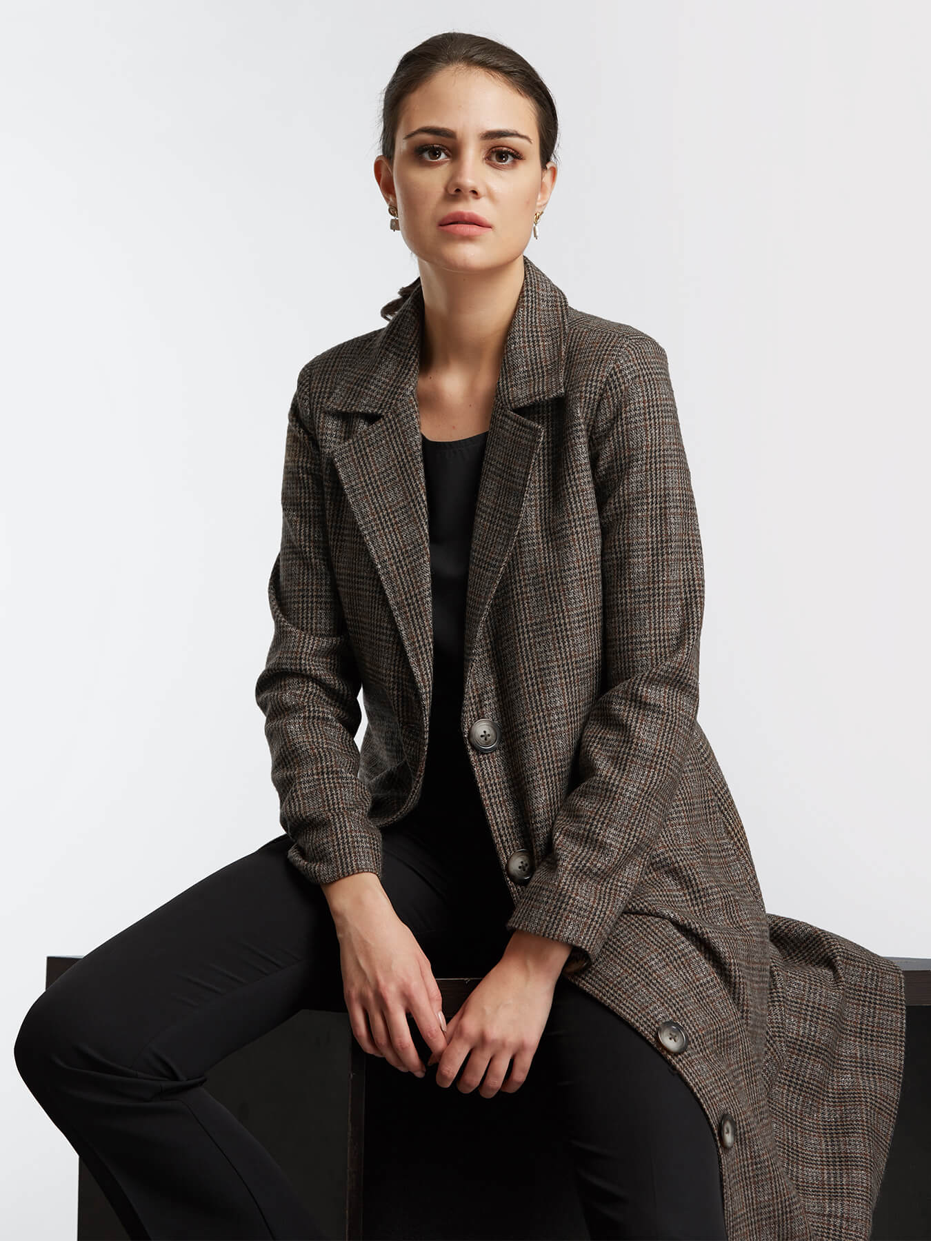 Tartan Tweed Overcoat - Brown