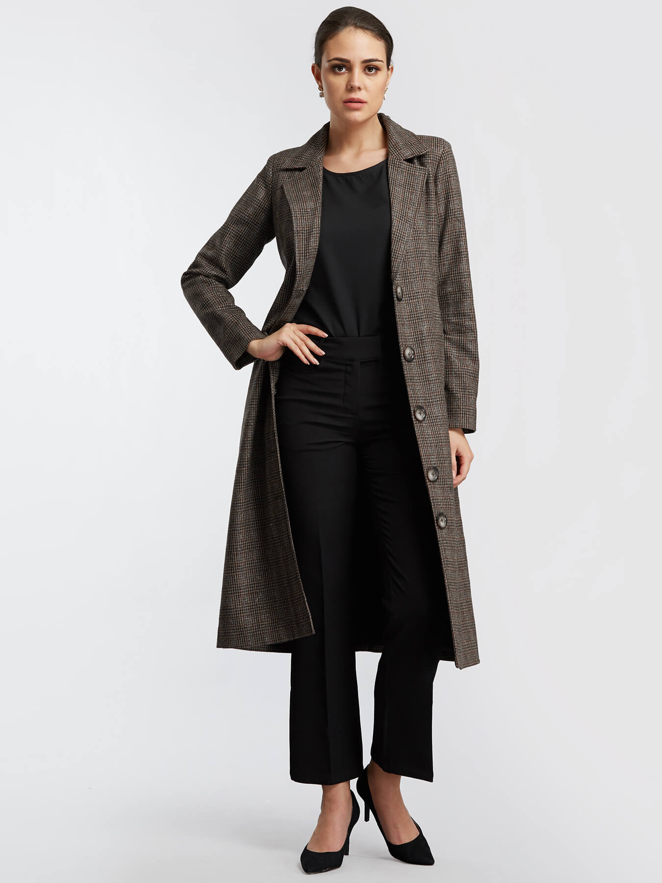 Tartan Tweed Overcoat - Brown