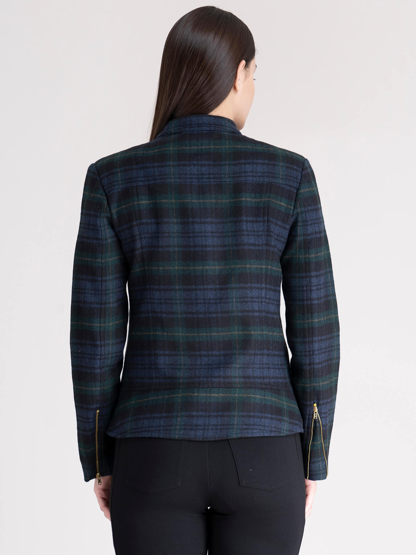 Wool Blend Check Jacket - Green Plaid