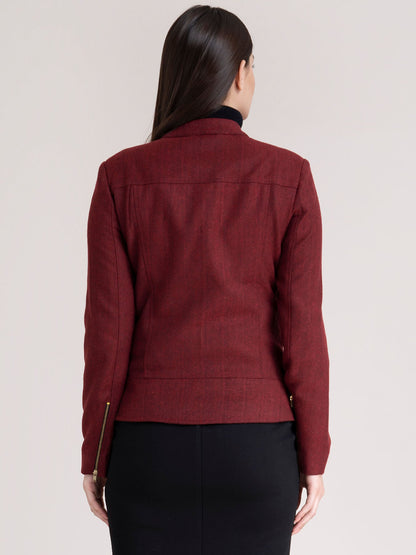 Wool Blend Twill Jacket - Red