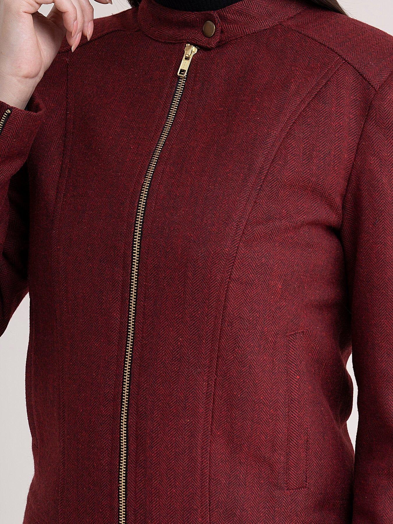 Wool Blend Twill Jacket - Red