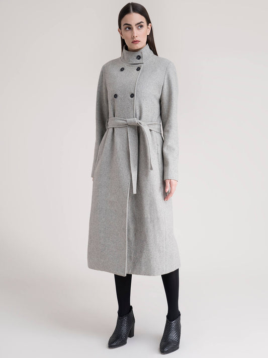 High Neck Wool Blend Overcoat - Grey