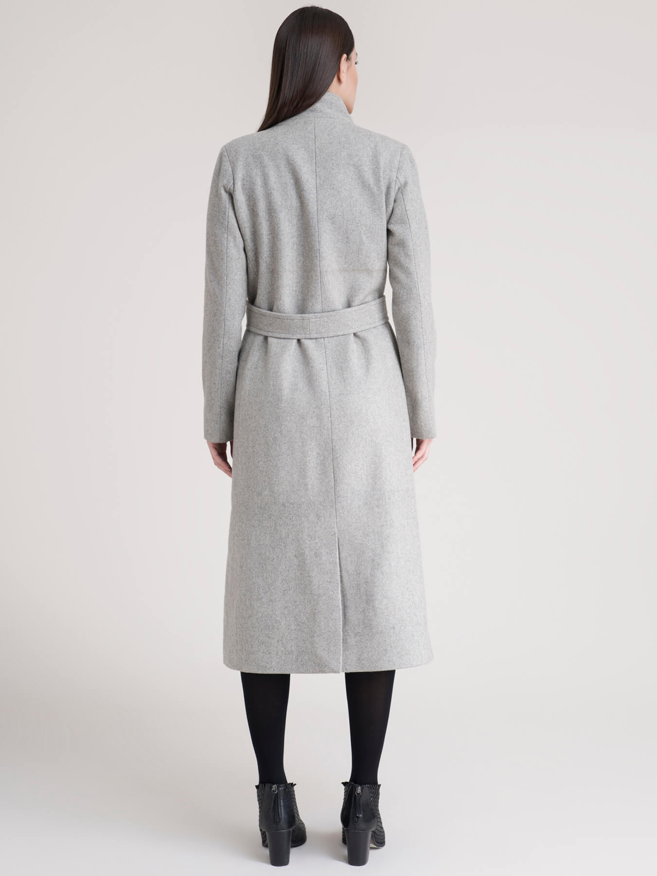 High Neck Wool Blend Overcoat - Grey