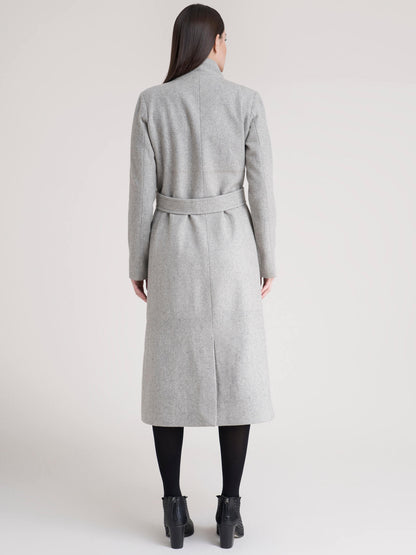 High Neck Wool Blend Overcoat - Grey