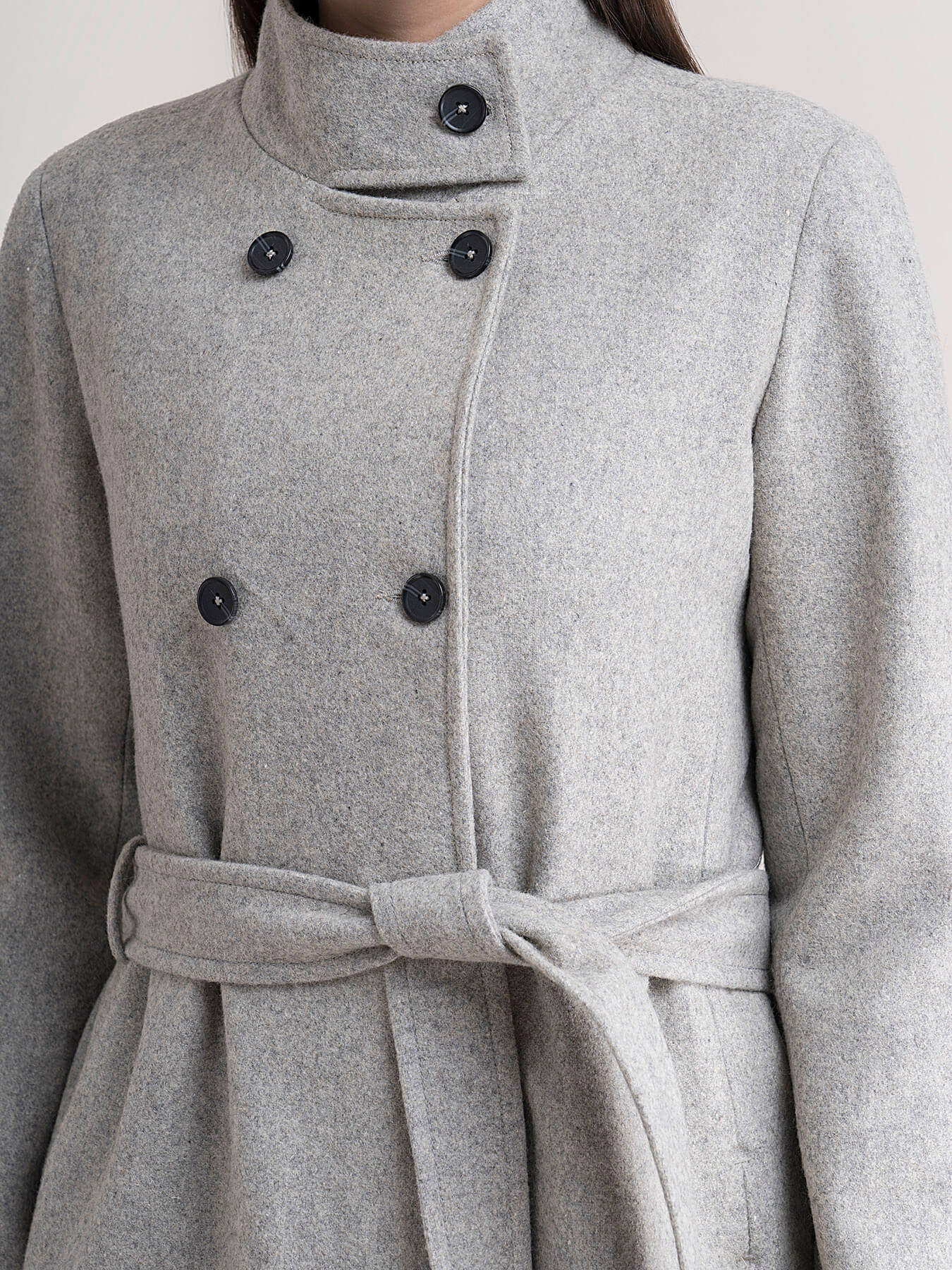 High Neck Wool Blend Overcoat - Grey