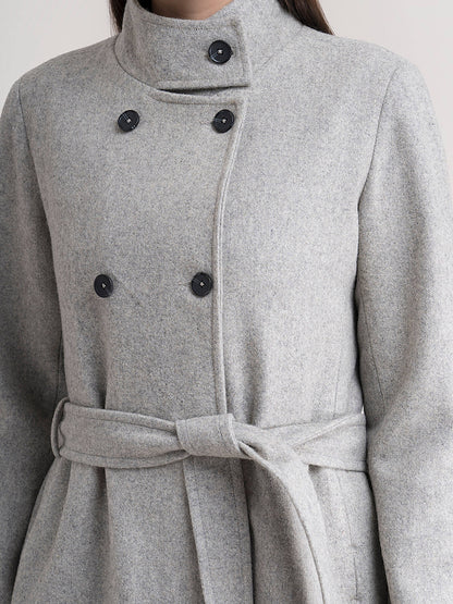 High Neck Wool Blend Overcoat - Grey