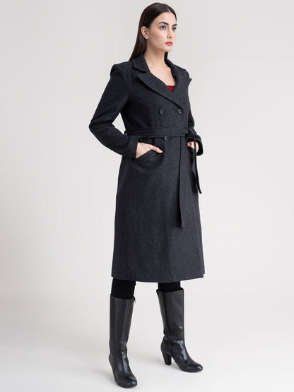 Double-Breasted Wool Blend Overcoat - Dark Grey