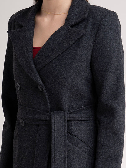 Double-Breasted Wool Blend Overcoat - Dark Grey