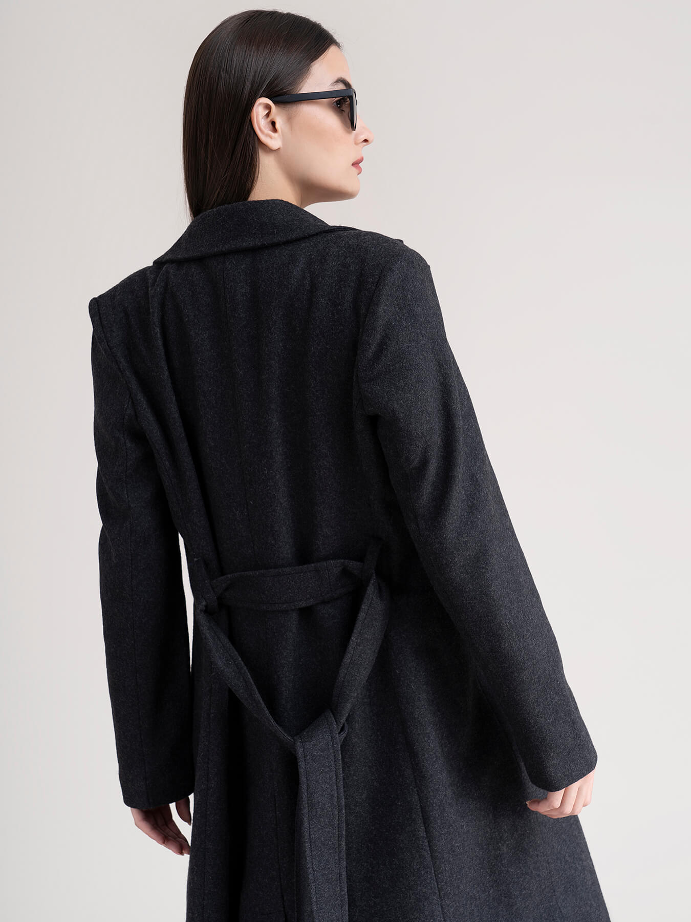 Double-Breasted Wool Blend Overcoat - Dark Grey