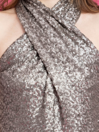 Sequin Draped Jumpsuit -  Black and Gold