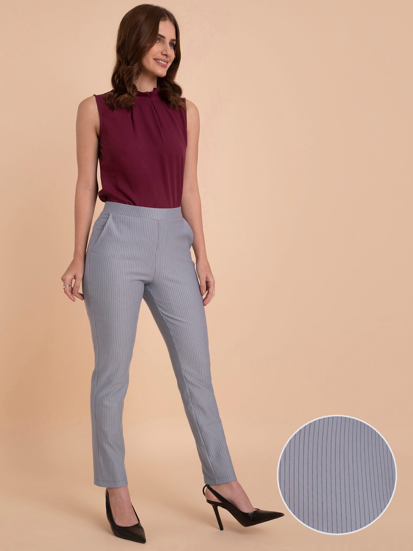 Striped LivIn Straight Pants - Grey