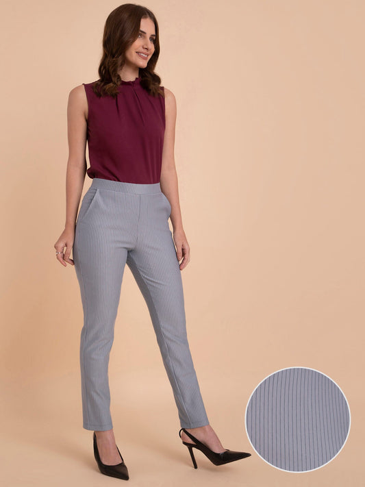 Striped LivIn Straight Pants - Grey