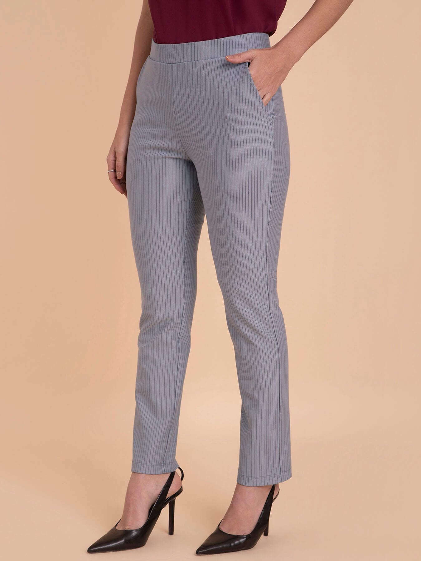 Striped LivIn Straight Pants - Grey