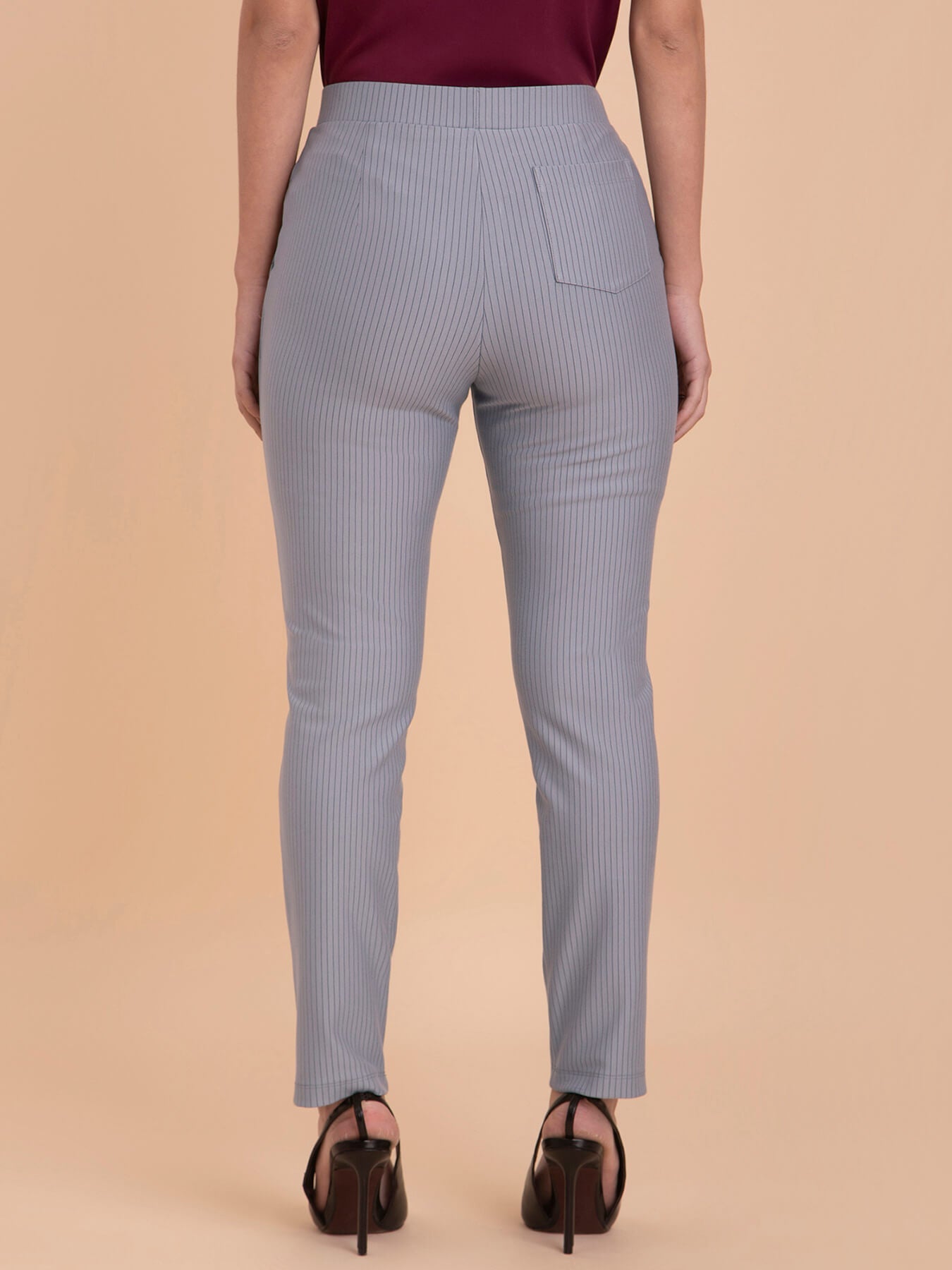 Striped LivIn Straight Pants - Grey