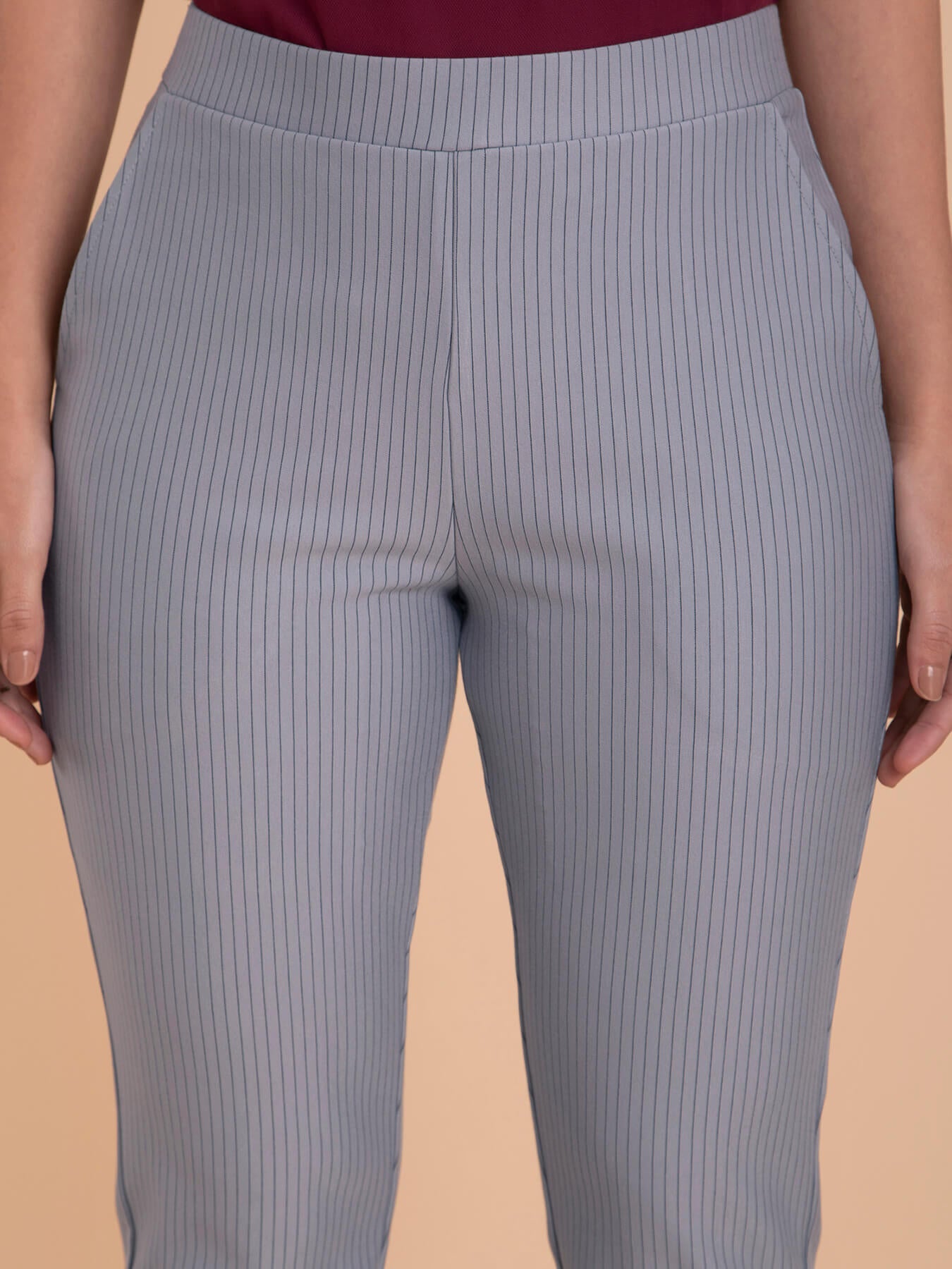 Striped LivIn Straight Pants - Grey