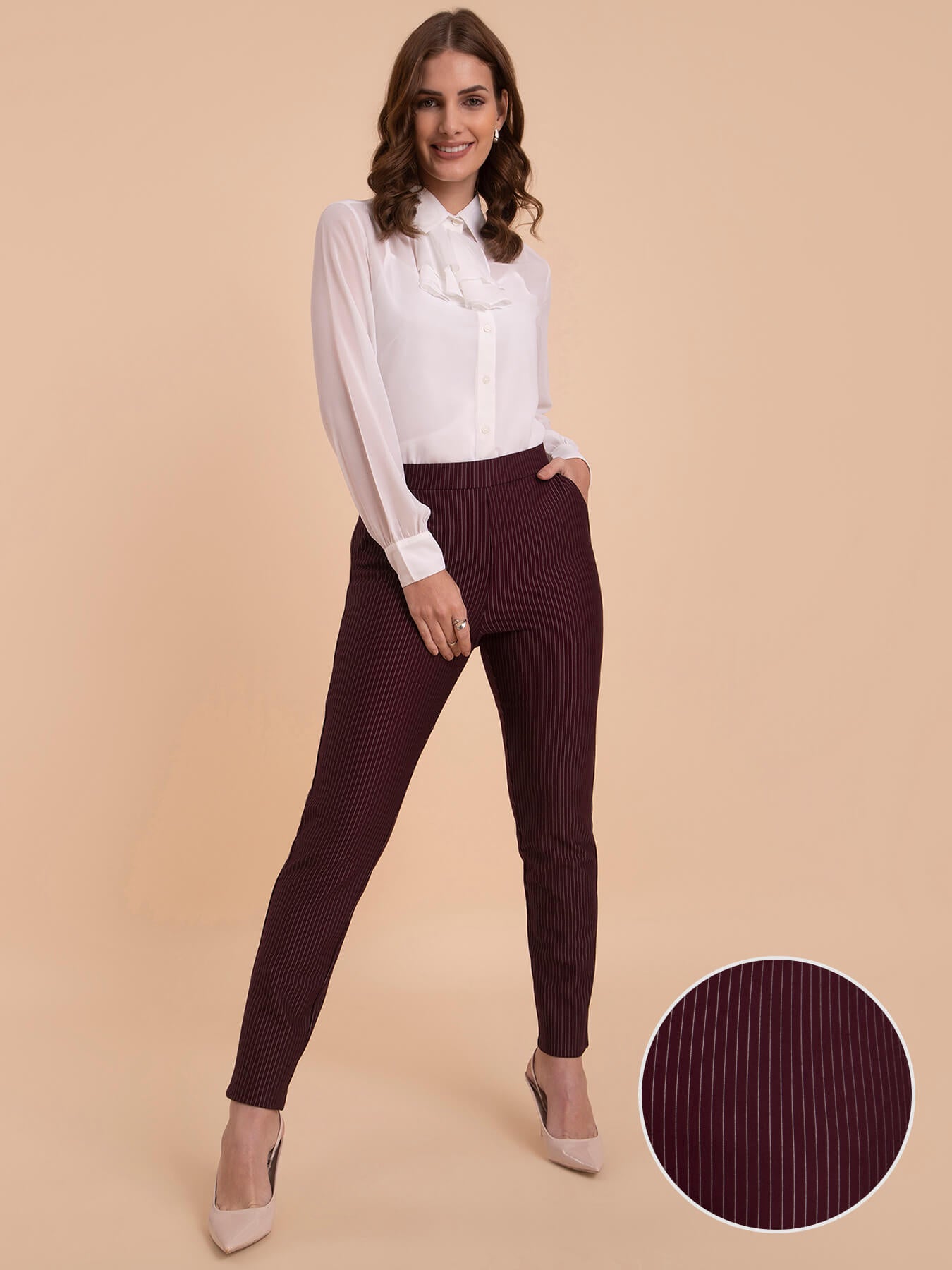 Striped LivIn Straight Pants - Maroon