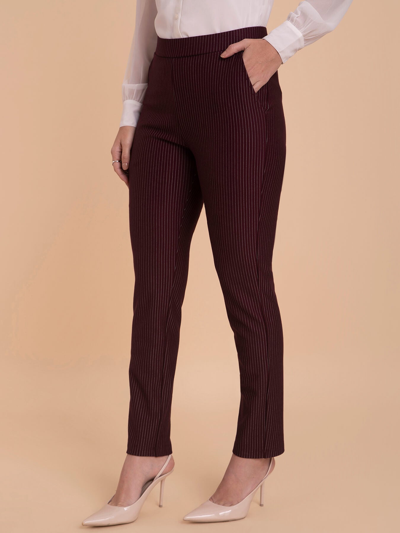 Striped LivIn Straight Pants - Maroon