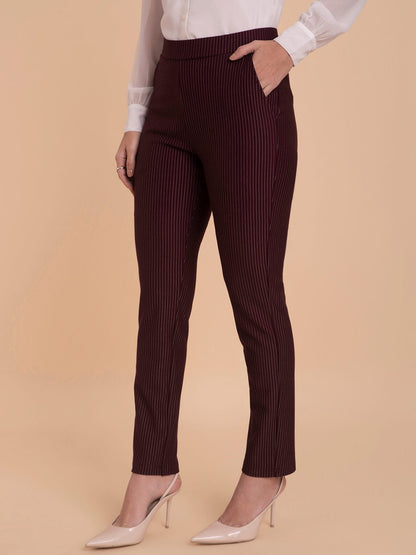 Striped LivIn Straight Pants - Maroon