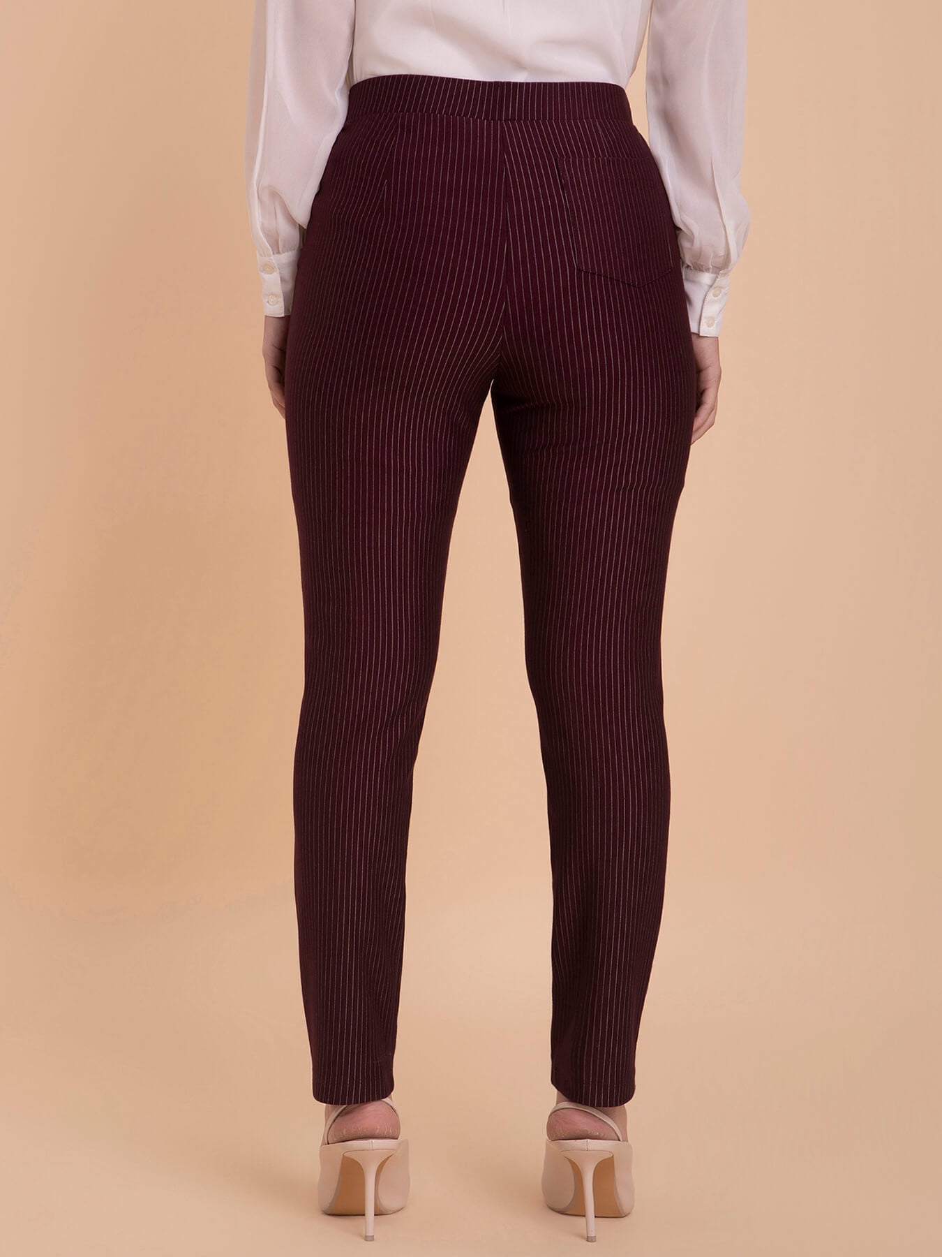 Striped LivIn Straight Pants - Maroon